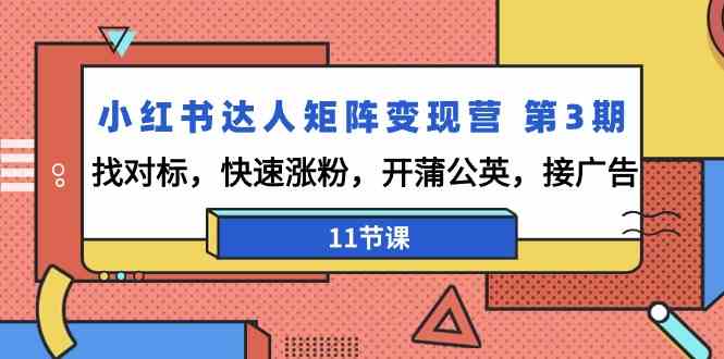 小红书达人矩阵变现营 第3期，找对标，快速涨粉，开蒲公英，接广告-11节课-分享互联网最新创业兼职副业项目凌云网创