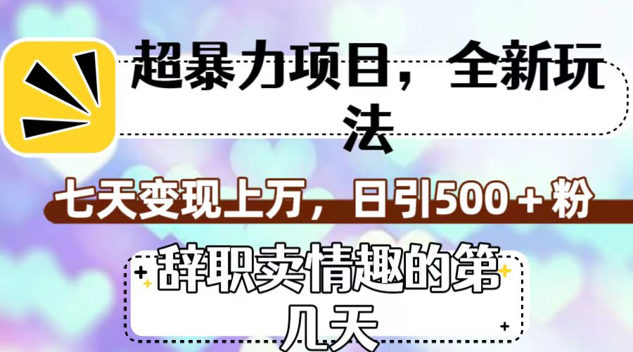 超暴利项目，全新玩法（辞职卖情趣的第几天），七天变现上万，日引500+粉-分享互联网最新创业兼职副业项目凌云网创