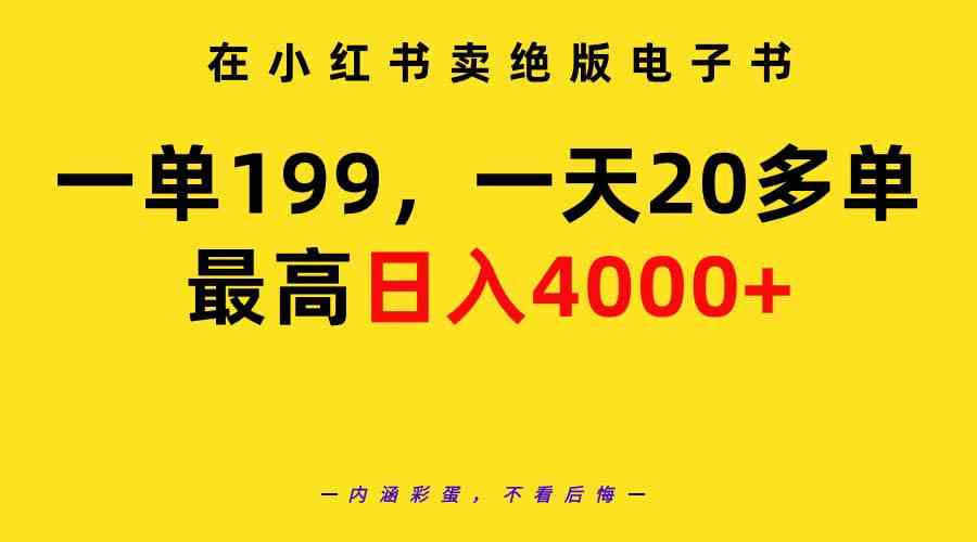 在小红书卖绝版电子书，一单199 一天最多搞20多单，最高日入4000+教程+资料-分享互联网最新创业兼职副业项目凌云网创