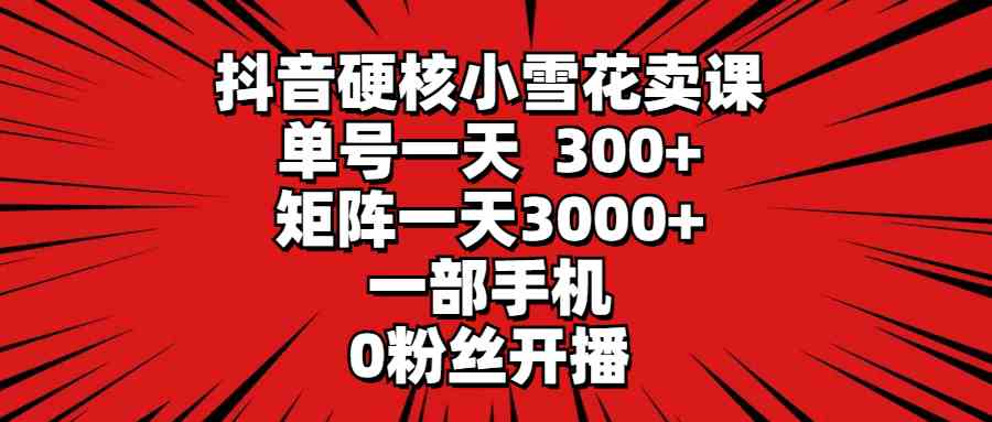 抖音硬核小雪花卖课，单号一天300+，矩阵一天3000+，一部手机0粉丝开播-分享互联网最新创业兼职副业项目凌云网创