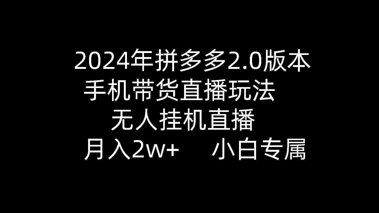 2024年拼多多2.0版本，手机带货直播玩法，无人挂机直播， 月入2w+， 小…-分享互联网最新创业兼职副业项目凌云网创