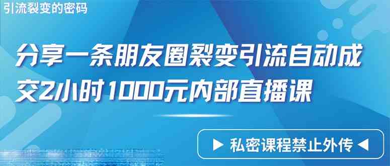 仅靠分享一条朋友圈裂变引流自动成交2小时1000内部直播课程-分享互联网最新创业兼职副业项目凌云网创