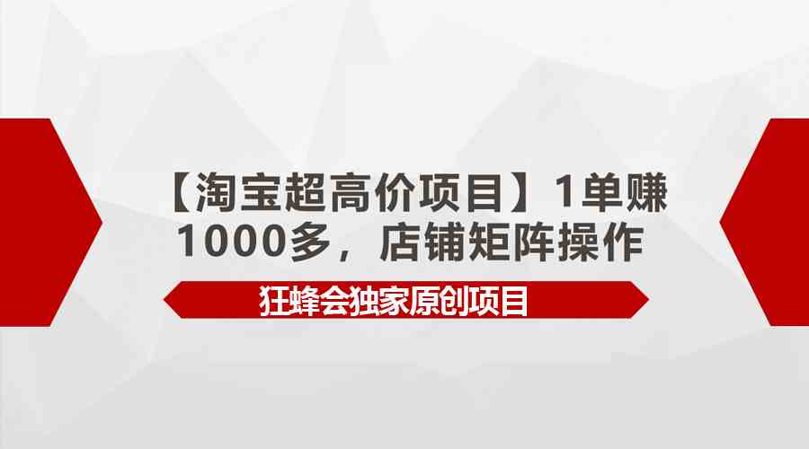 【淘宝超高价项目】1单赚1000多，店铺矩阵操作-分享互联网最新创业兼职副业项目凌云网创