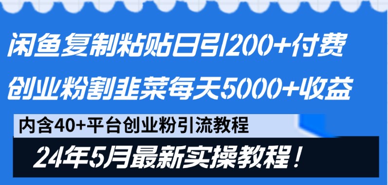 闲鱼复制粘贴日引200+付费创业粉，24年5月最新方法！割韭菜日稳定5000+收益-分享互联网最新创业兼职副业项目凌云网创