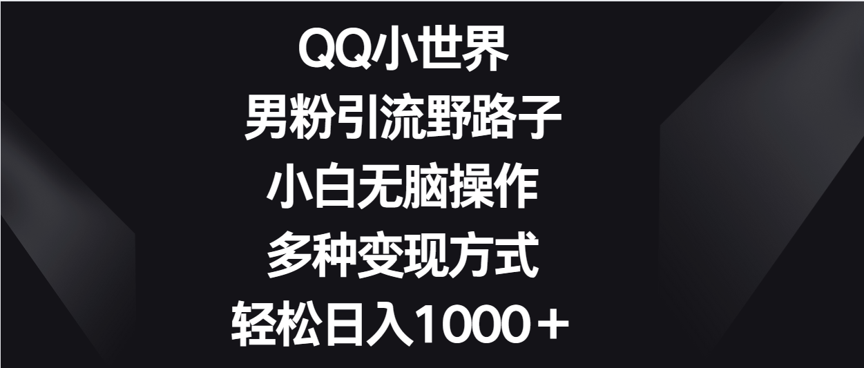 QQ小世界男粉引流野路子，小白无脑操作，多种变现方式轻松日入1000＋-分享互联网最新创业兼职副业项目凌云网创