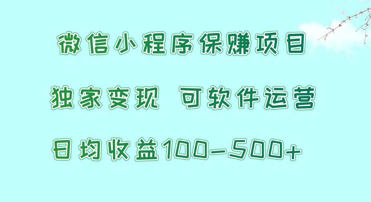 微信小程序保赚项目，日均收益100~500+，独家变现，可软件运营-分享互联网最新创业兼职副业项目凌云网创