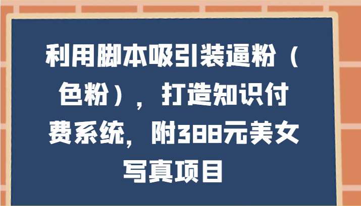 利用脚本吸引装逼粉（色粉），打造知识付费系统，附388元美女写真项目-分享互联网最新创业兼职副业项目凌云网创